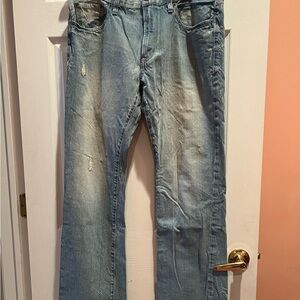 Express Blue Straight Jeans with Natural Fading